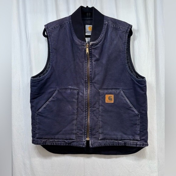 Vintage Carhartt Vest Mens Size Large V52 MDT Navy Blue Faded Zip Up RARE - Picture 16 of 16